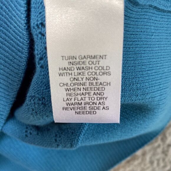 Minimalist Sweater Knit M Cottagecore Dainty Pointelle Blue SS 100% Cotton - Picture 14 of 14